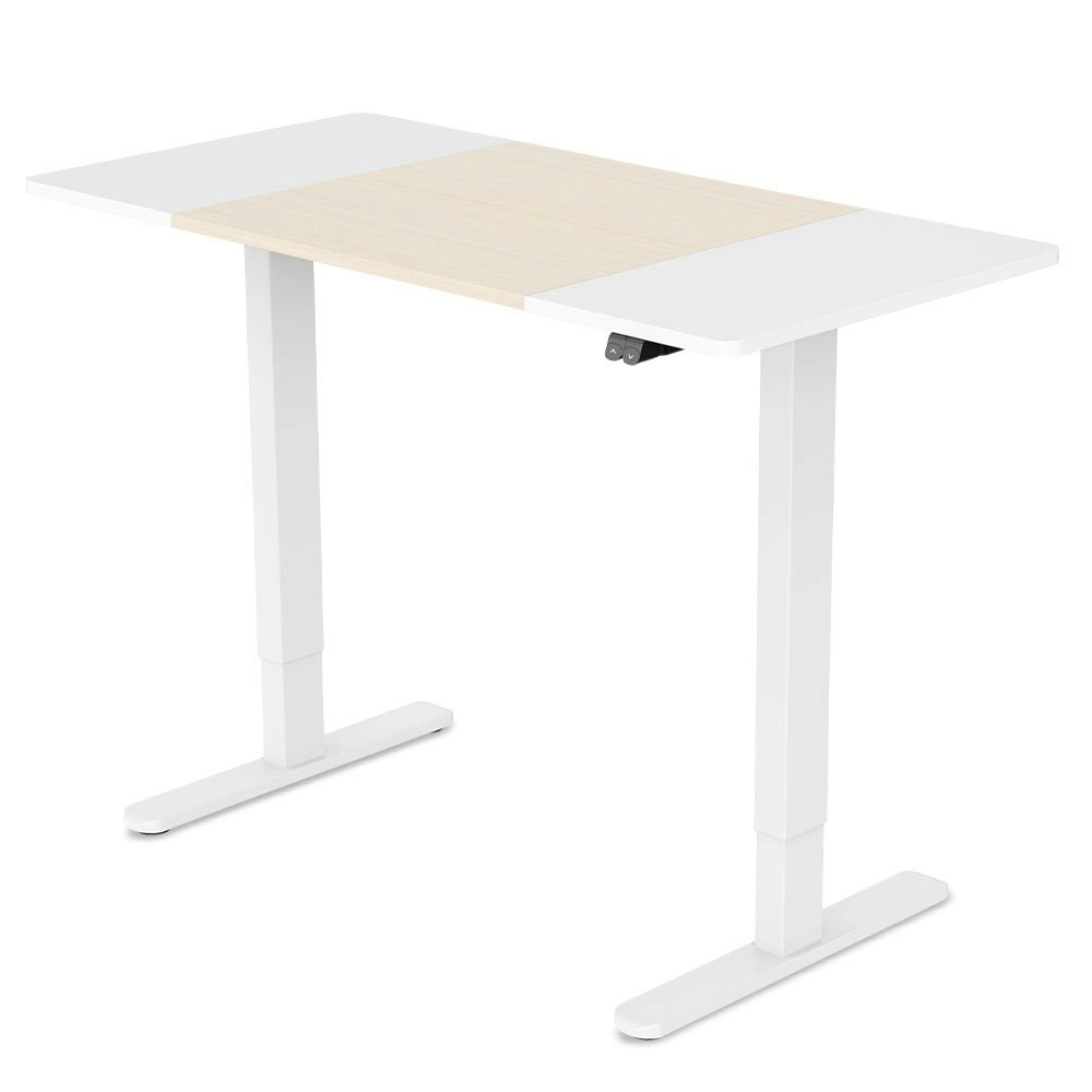 Fortia Sit To Stand Up Standing Desk, 120x60cm, 72-118cm Electric Height Adjustable, 70kg Load, Light Oak Style/White Frame