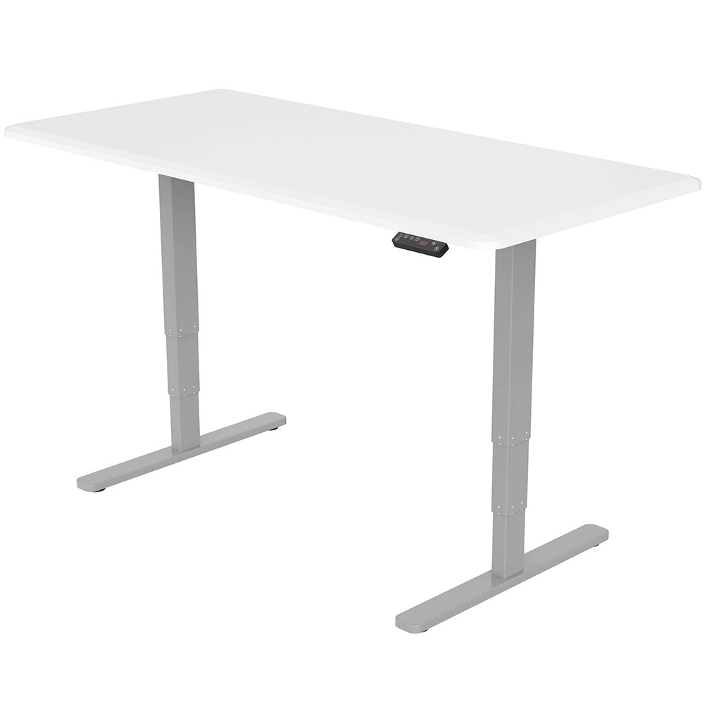 Fortia Sit To Stand Up Standing Desk, 150x70cm, 62-128cm Electric Height Adjustable, Dual Motor, 120kg Load, White/Silver Frame