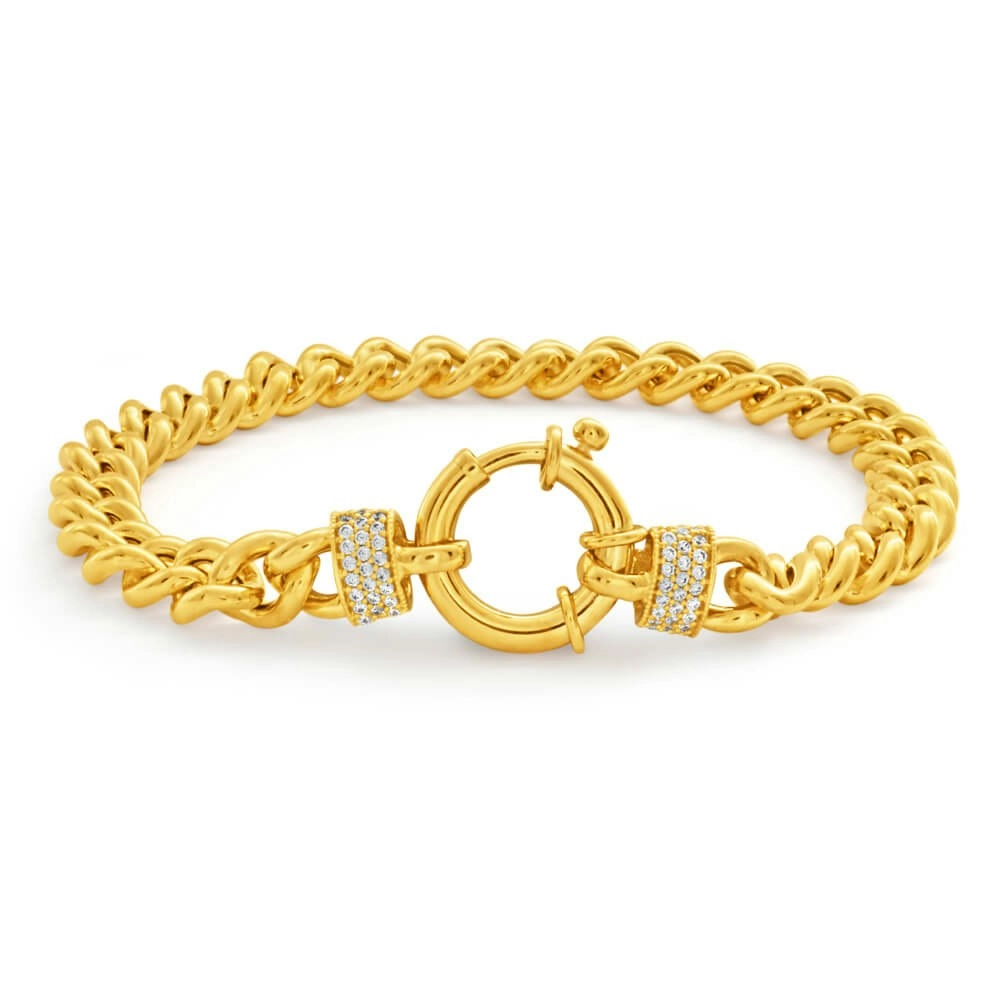 9ct Yellow Gold Zirconia Curb Bracelet