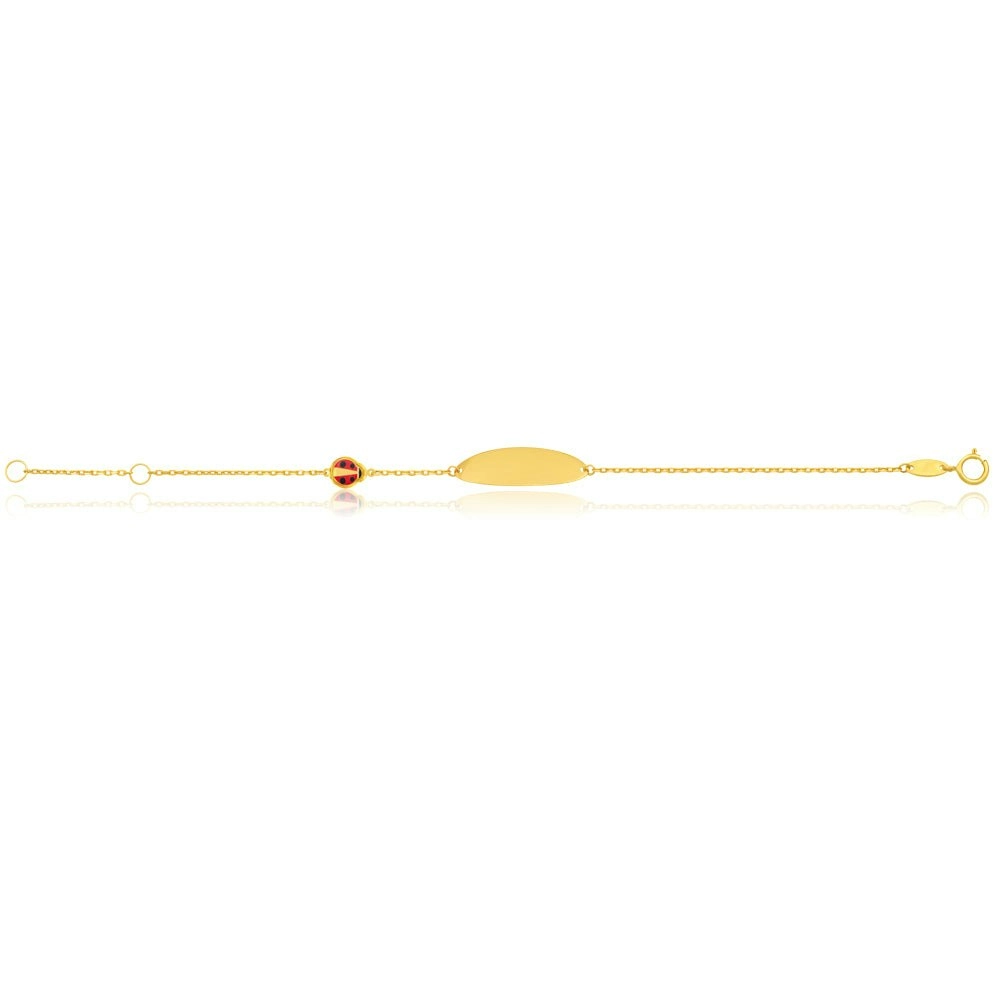 9ct Yellow Gold 15cm Bracelet with A Red Enamel Ladybug ID