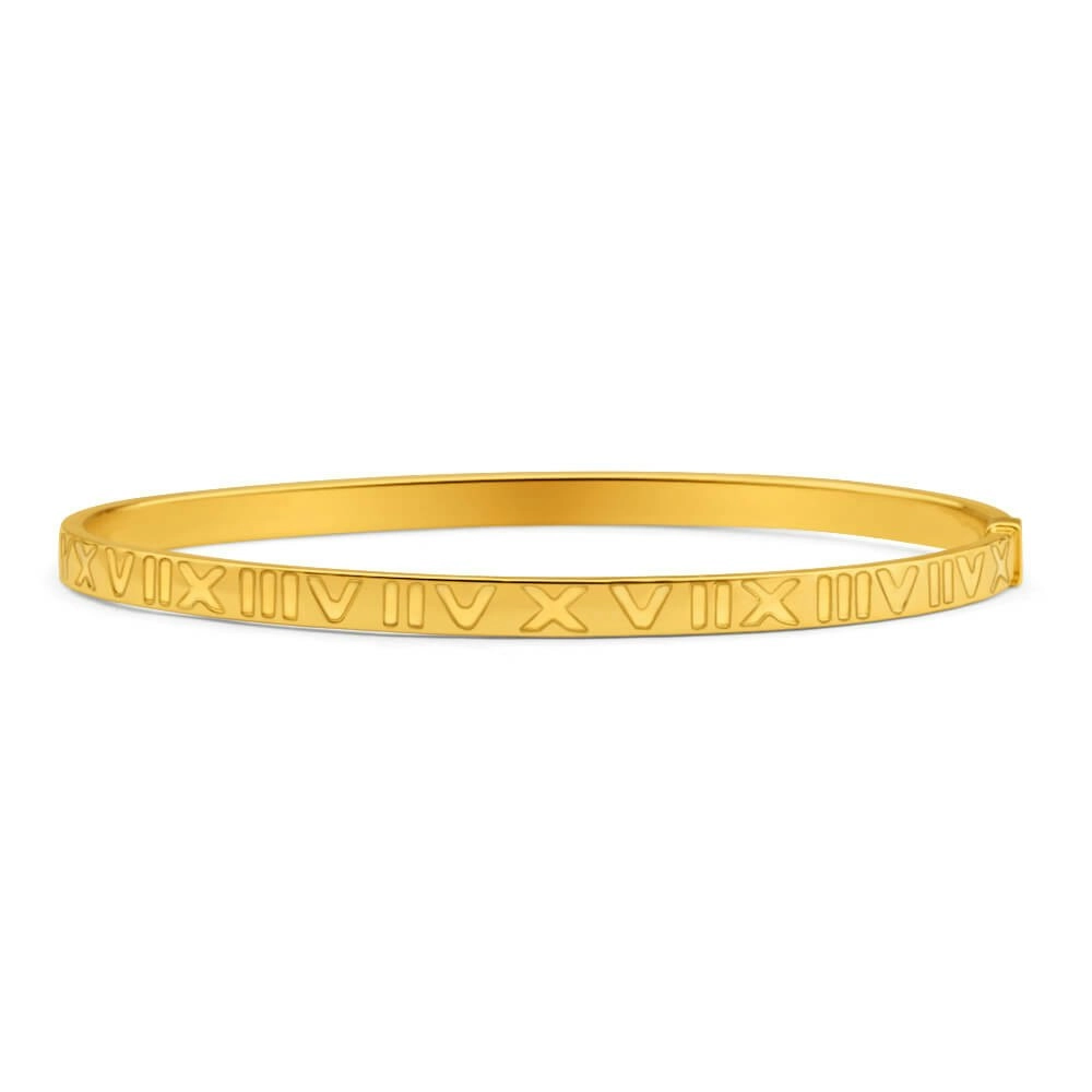 9ct Yellow Gold Silver Filled Roman Numeral Bangle