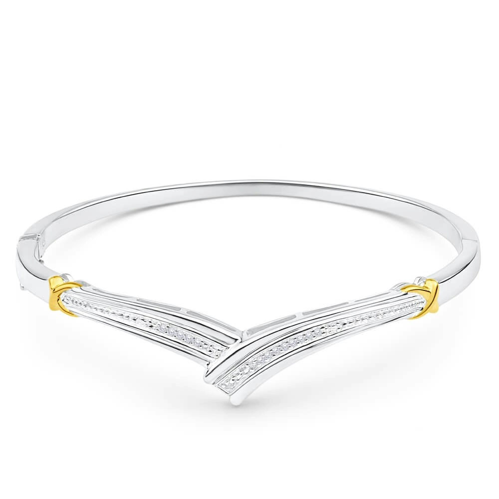 Sterling Silver Diamond Bead Bangle