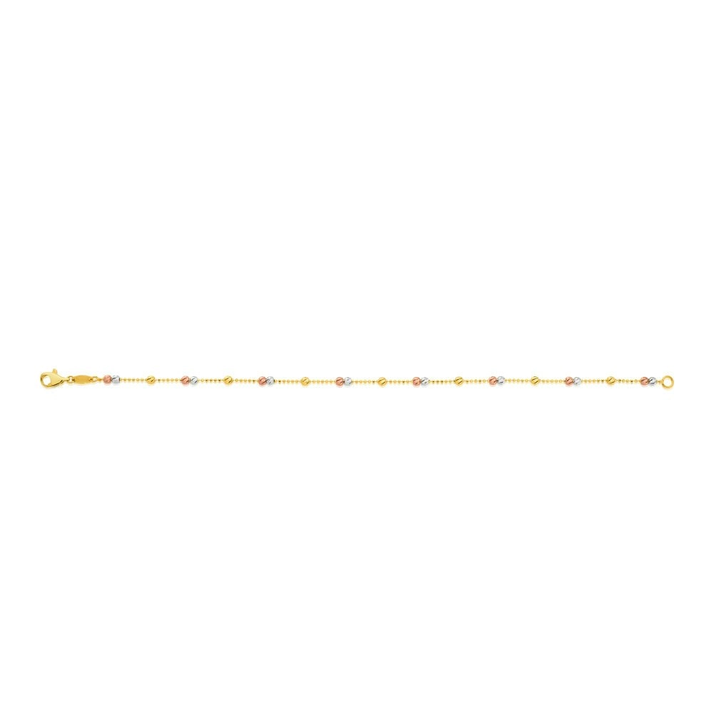 9ct Yellow Gold 19cm Bracelet with 3 Gold Tone Beads