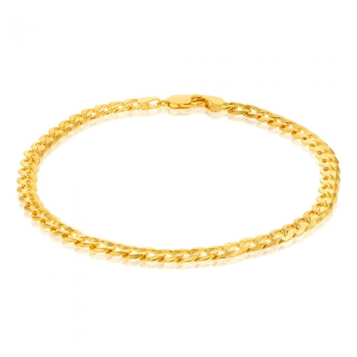 9ct Yellow Gold Silverfilled Bevelled Curb 120 Gauge 23cm Bracelet