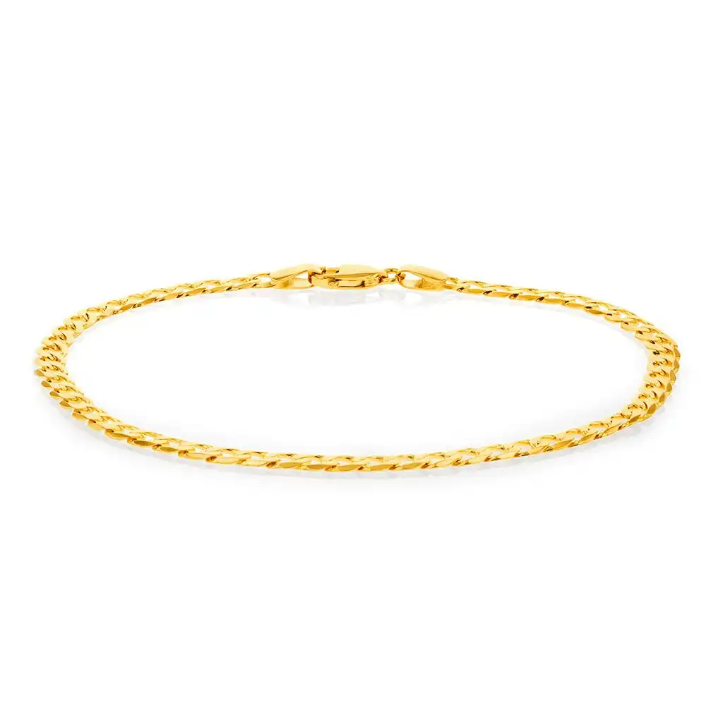 9ct Yellow Gold Superflat Light 95 Gauge Curb 21cm Bracelet