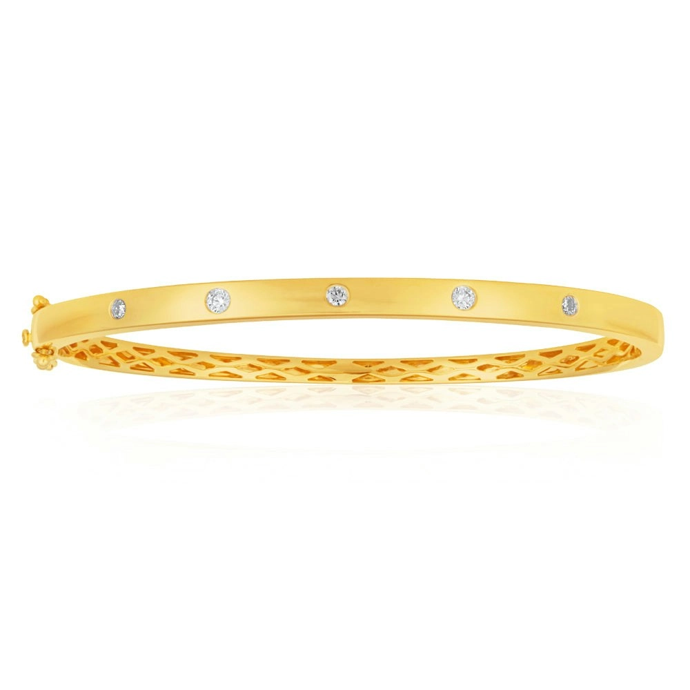 Flawless 9ct Yellow gold 60mm Oval Diamond Bangle (TW=1/4 carat)