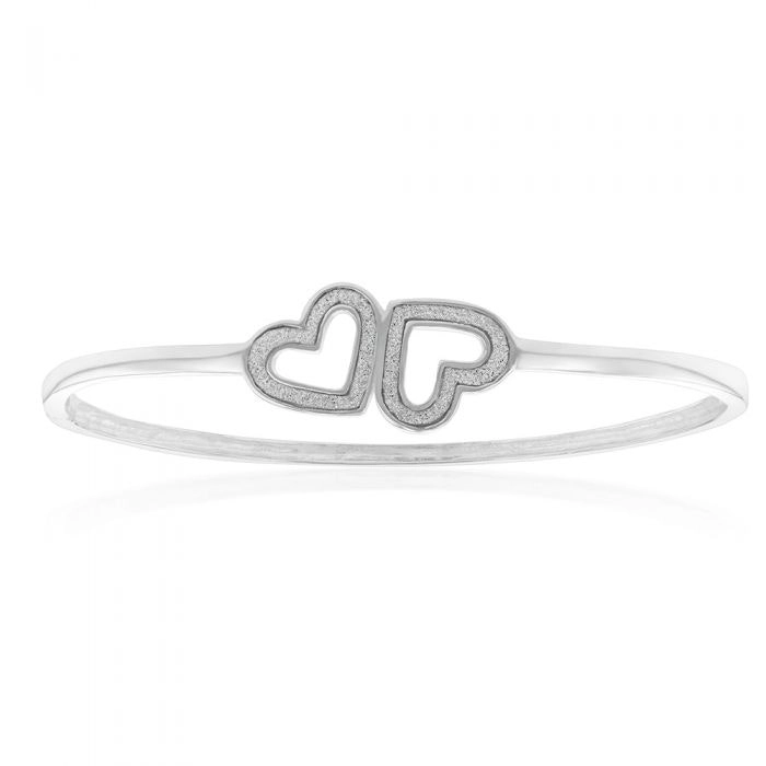 Sterling Silver Stardust Double Heart Hinged Bangle