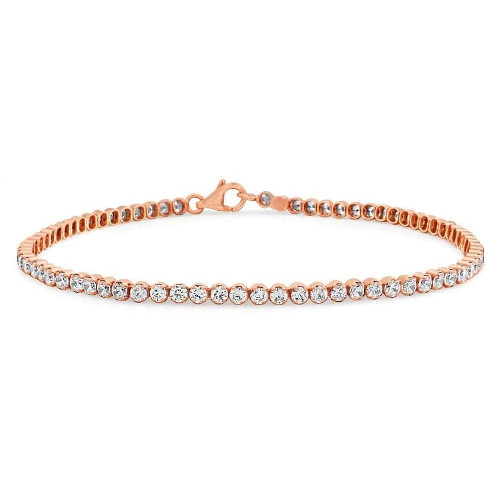 Rose Gold Plated Sterling Silver Cubic Zirconia 19cm Tennis Bracelet