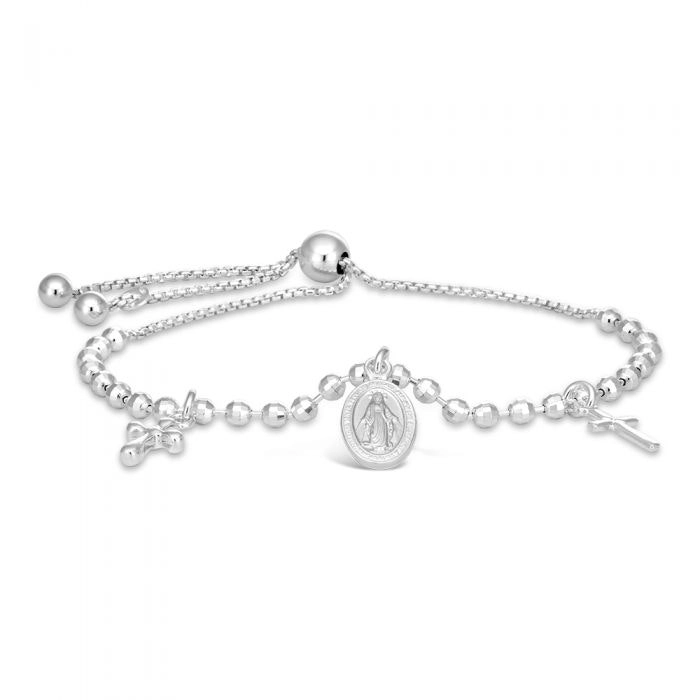 Sterling Silver Cross and Medallion Slider Bracelet