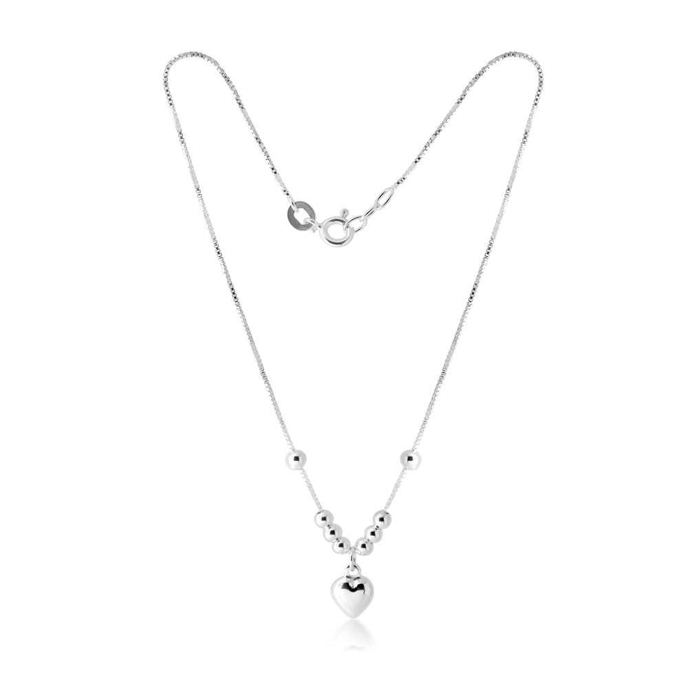 Sterling Silver Beads with Heart Drop Anklet