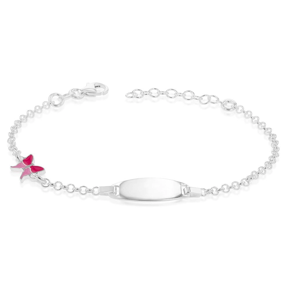 Sterling Silver Pink Butterfly Fancy ID 16cm Baby Bracelet