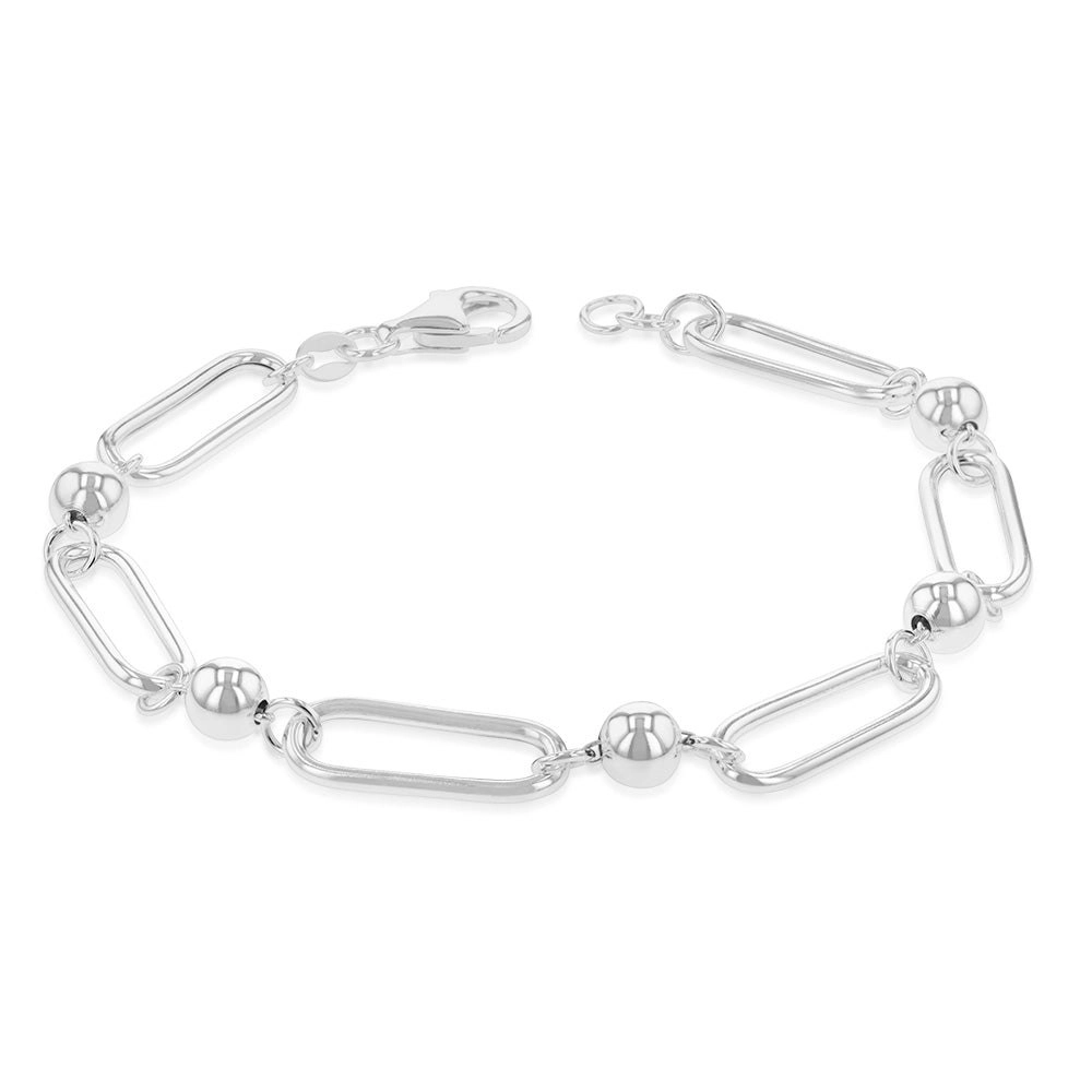 Sterling Silver Link And Ball Fancy 19cm Bracelet