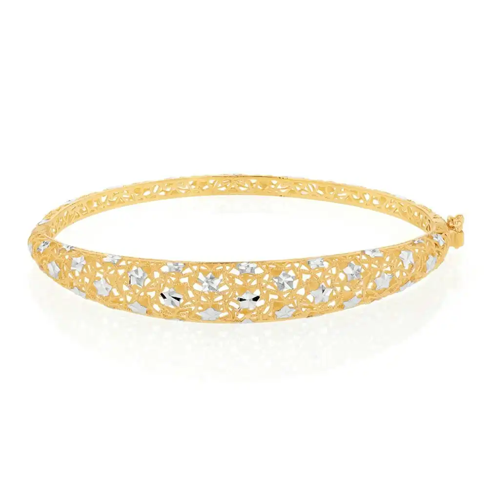 9ct Yellow And White Gold Two Tone Fancy Mesh 65mm Bangle