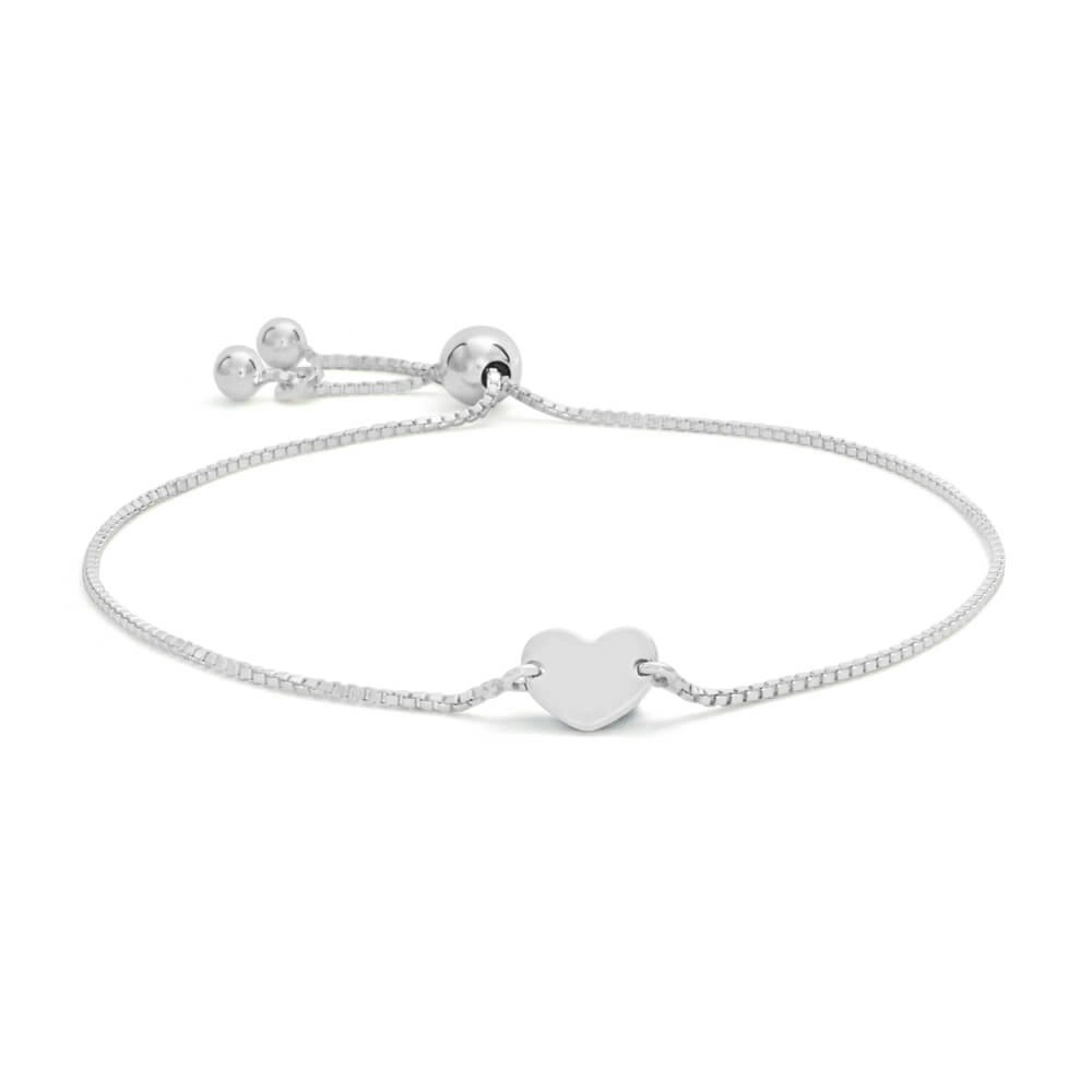 Sterling Silver Heart Disc Adjustable Friendship Bracelet