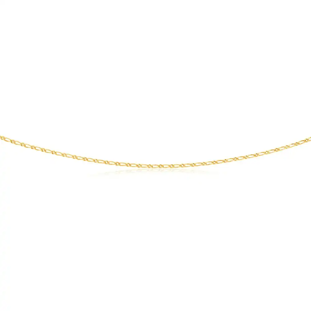 9ct Yellow Gold Figaro 1:1 Diamond Cut 40 gauge 60cm Chain