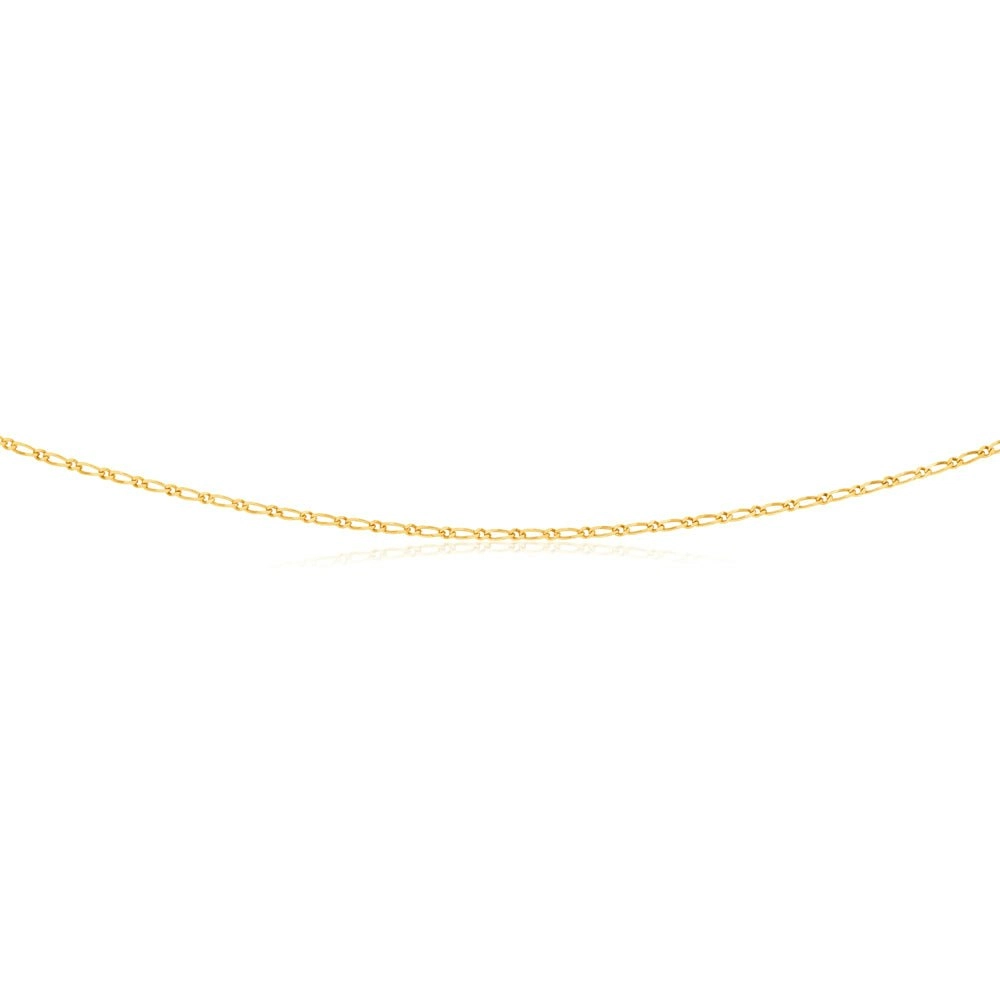 9ct Yellow Gold Figaro 1:1 Diamond Cut 40 gauge 60cm Chain