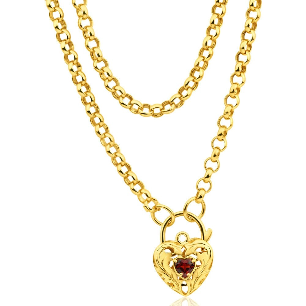 9ct Yellow Gold Silver Filled Garnet Belcher Chain