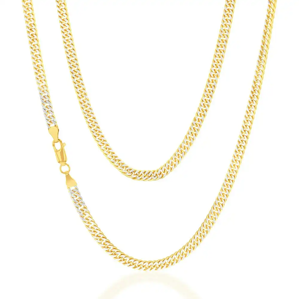 9ct Silverfilled Yellow And White Gold Double Curb 50cm Chain