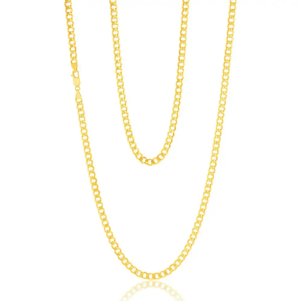 9ct Yellow Gold Silverfilled Bevelled Curb 120 Gauge 80cm Chain
