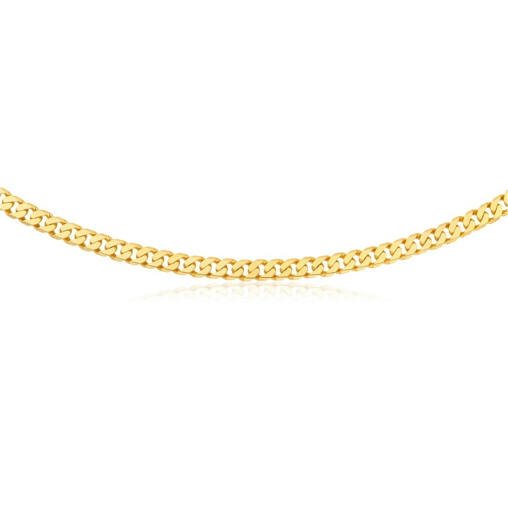 9ct Yellow Heavy Gold Curb Flat Bevelled 55cm Chain 250Gauge