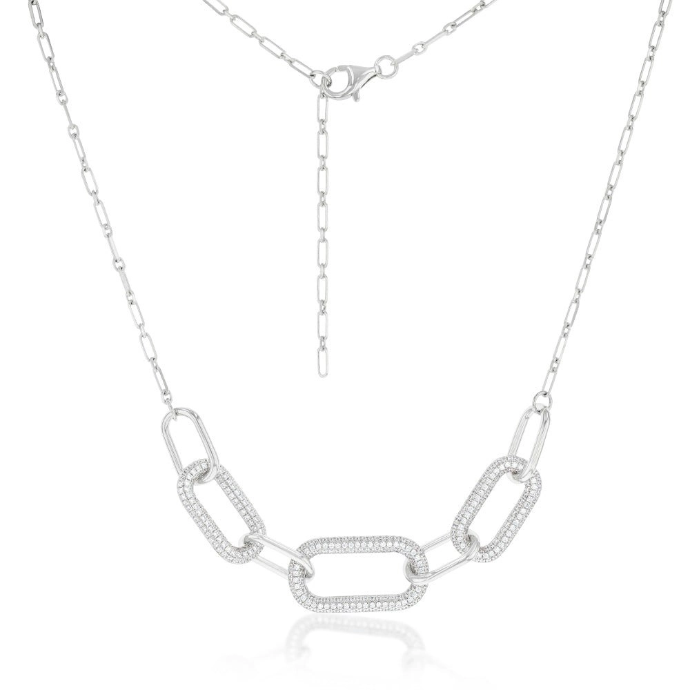 Sterling Silver Rhodium Plated White Cubic Zirconia On Links 40+5cm Chain