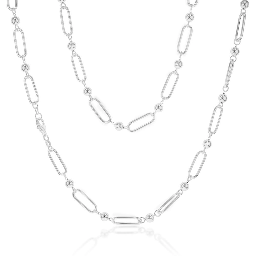 Sterling Silver Link And Ball Fancy 70cm Chain