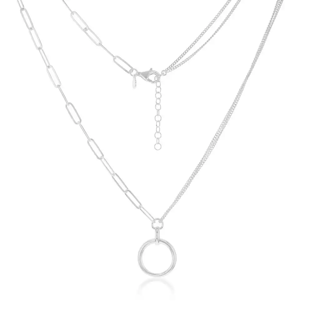 Sterling Silver Circle Of Life Pendnt On 42+3cm Fancy Chain