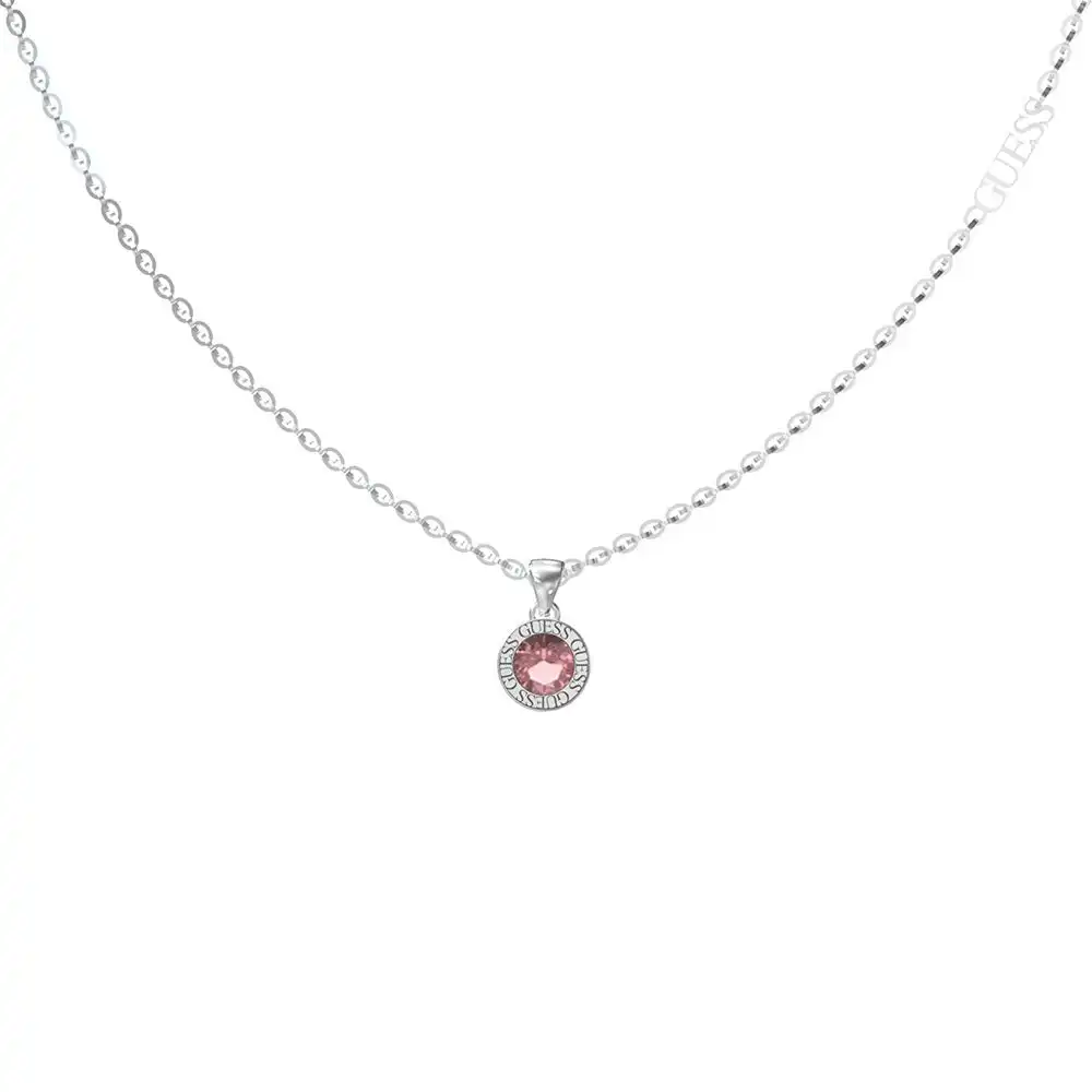 Guess Stainless Steel Fuchsia Cubic Zirconia Charm 16-18" Chain