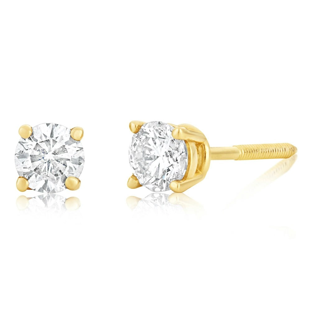 14ct Yellow Gold 0.3 Carat Diamond Stud Earrings with Screw Back Butterfly