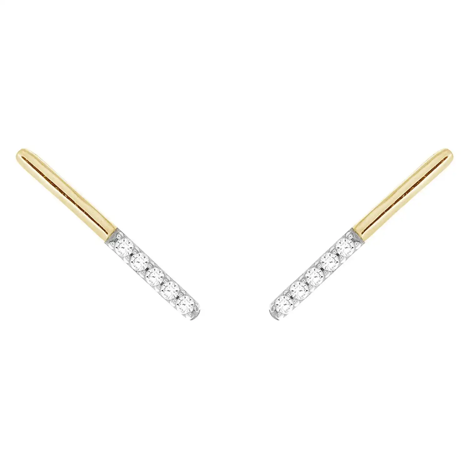 9ct Yellow Gold 0.05 Carat Diamond Bar Earrings with 10 Brilliant Cut Diamonds