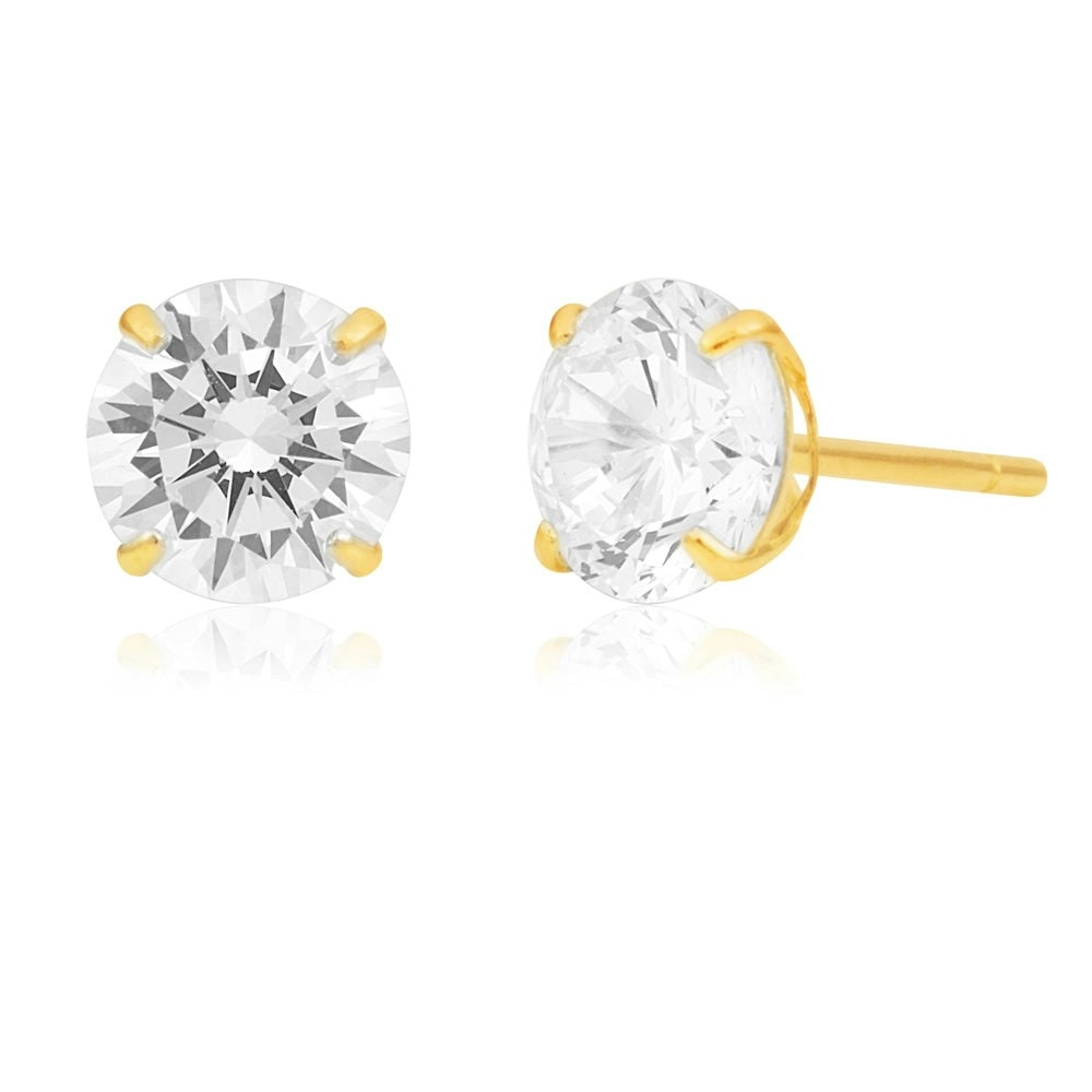 9ct Yellow Gold 6mm Brilliant Zirconia Studs