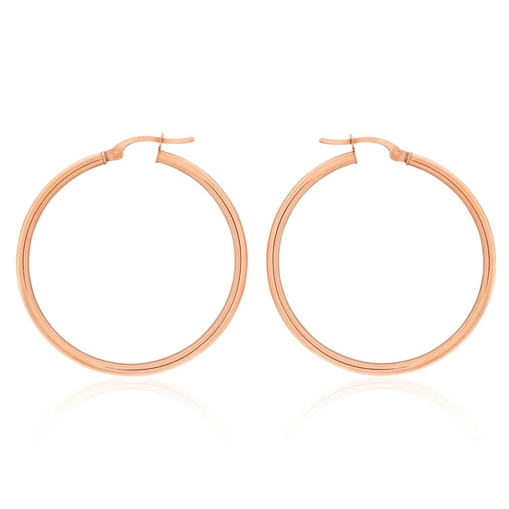 9ct Rose Gold Plain 30mm Hoop Earrings European made