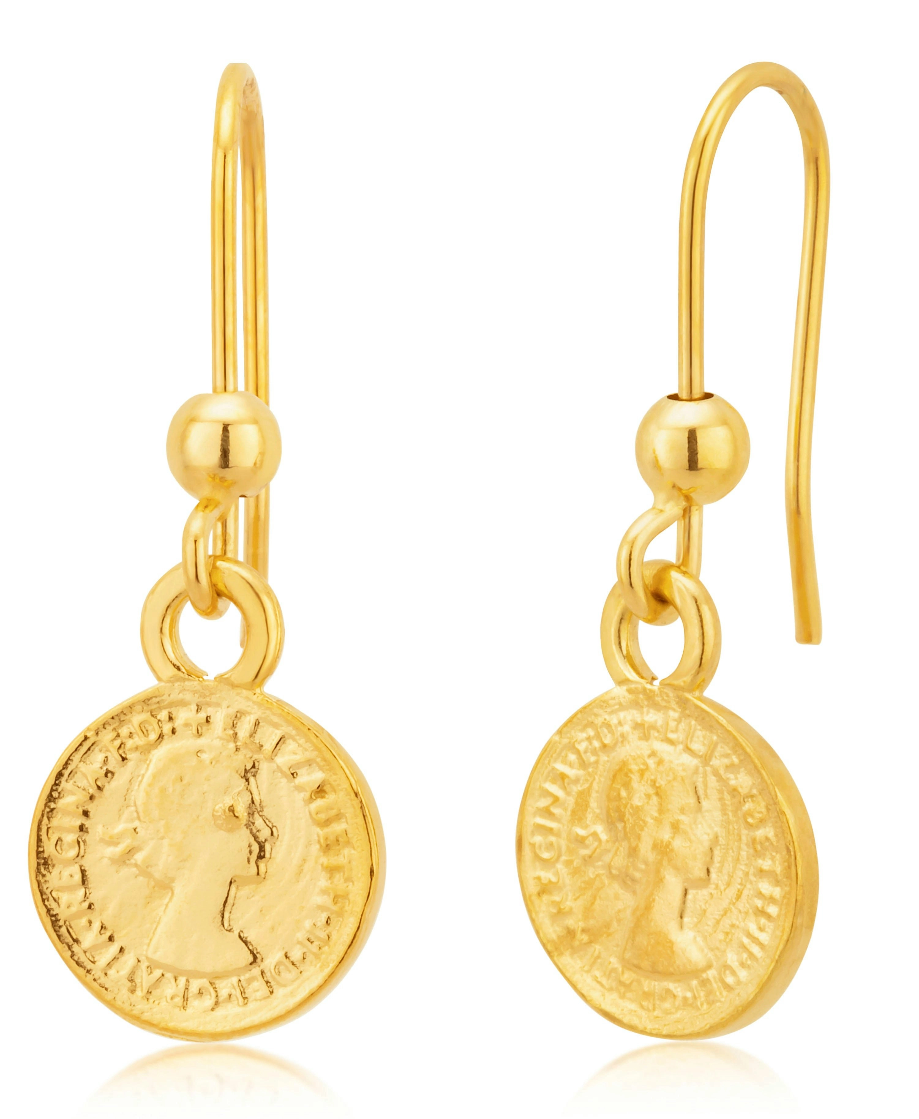 9ct Yellow Gold Sovereign Coin Drop Hook Earrings