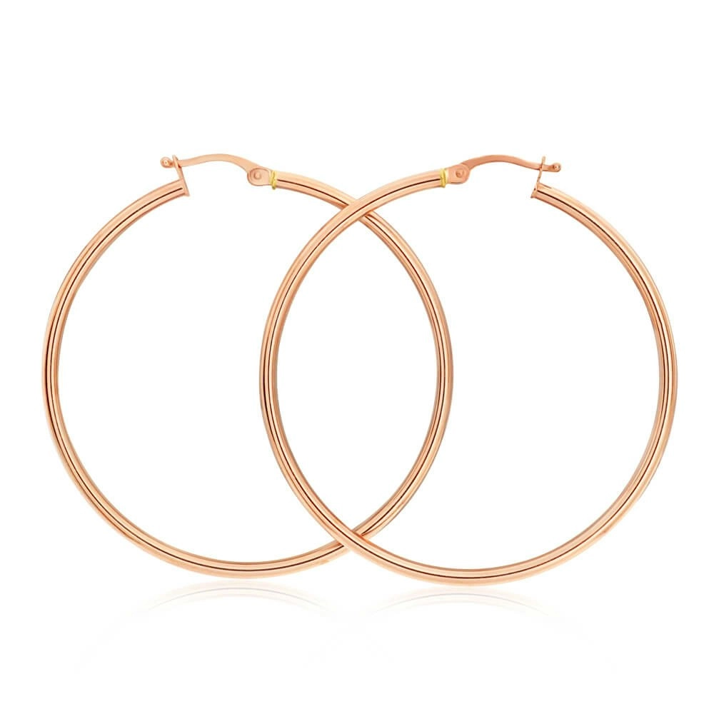 9ct Rose Gold Plain 40mm Hoop Earrings European made