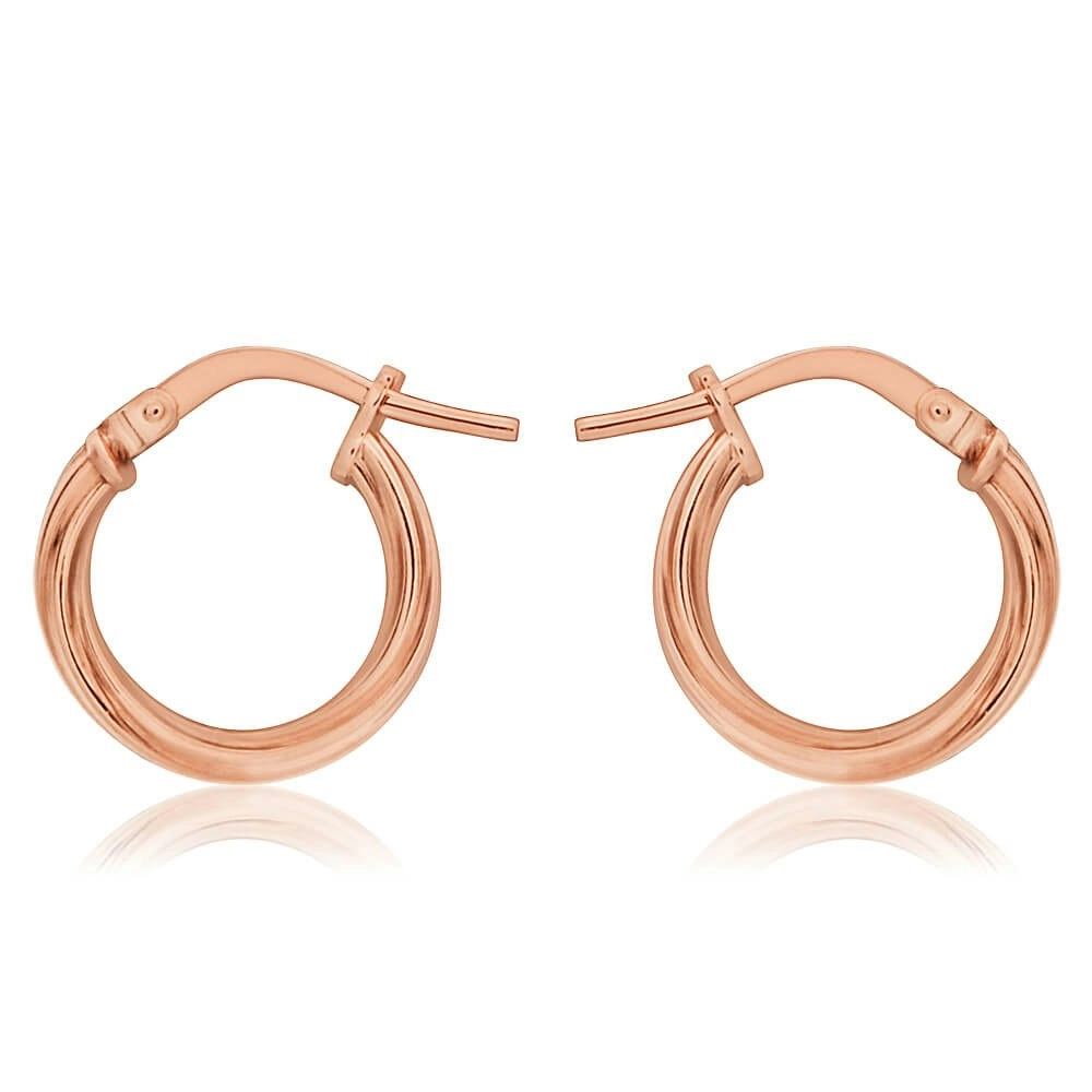 9ct Rose Gold Silver Filled Twist Hoop Earrings in 10mm