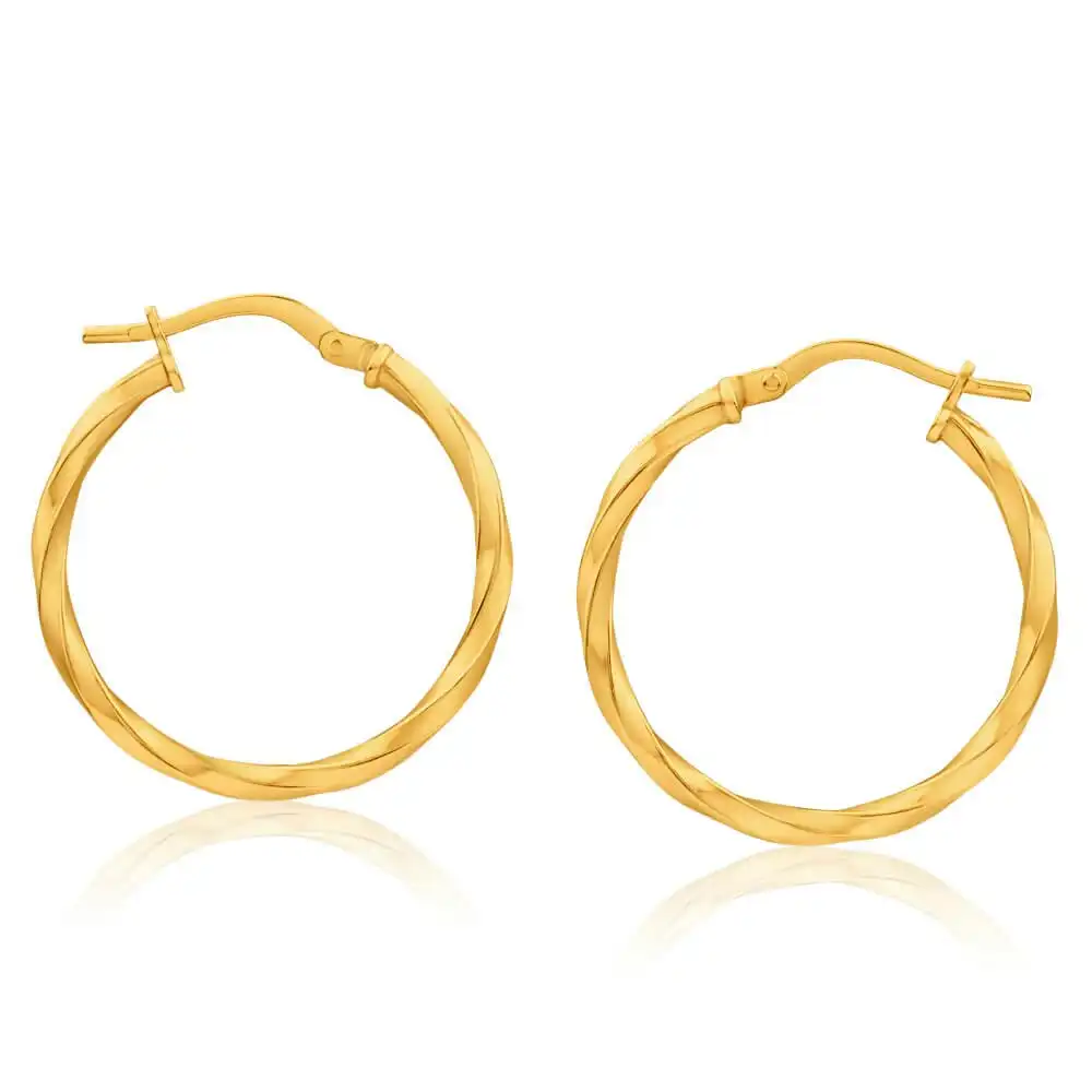 9ct Yellow Gold Silver Filled 20mm  Hoop Earrings with twist pattern