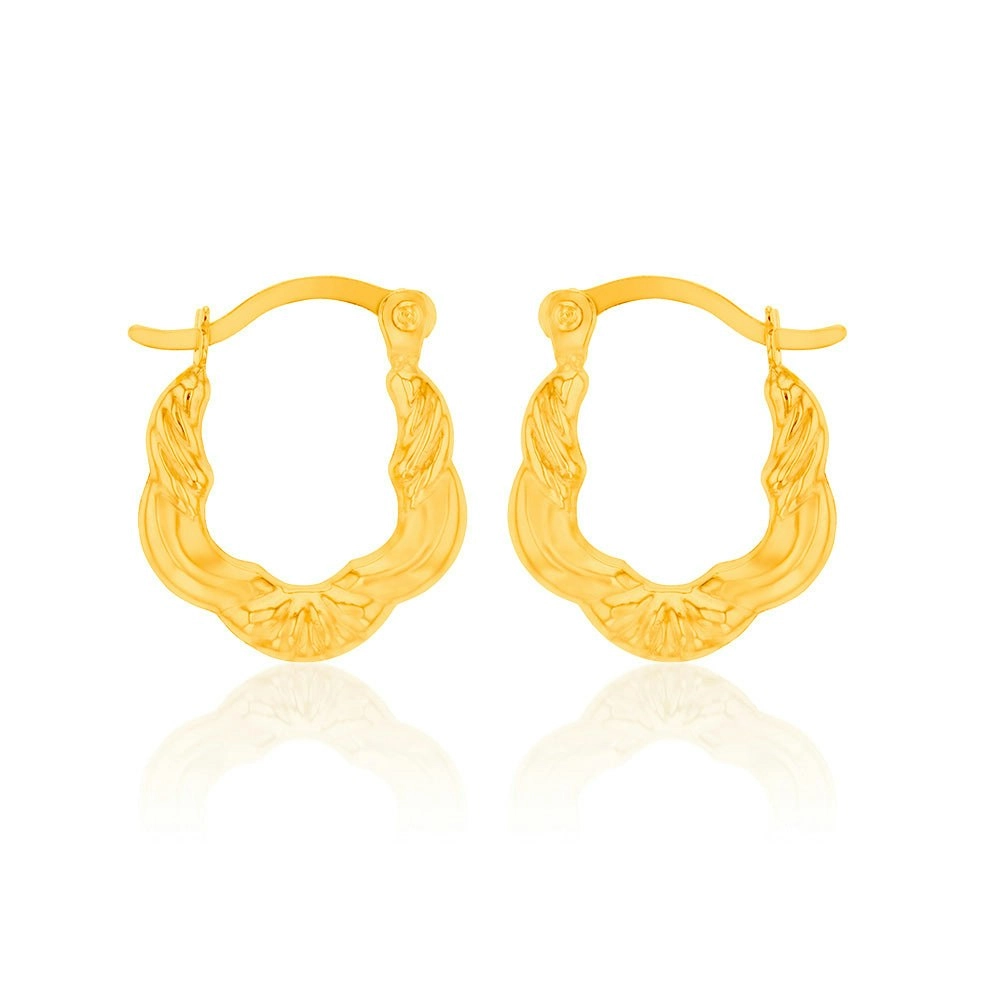 9ct Yellow Gold High Polish Fancy Hoop Earrings