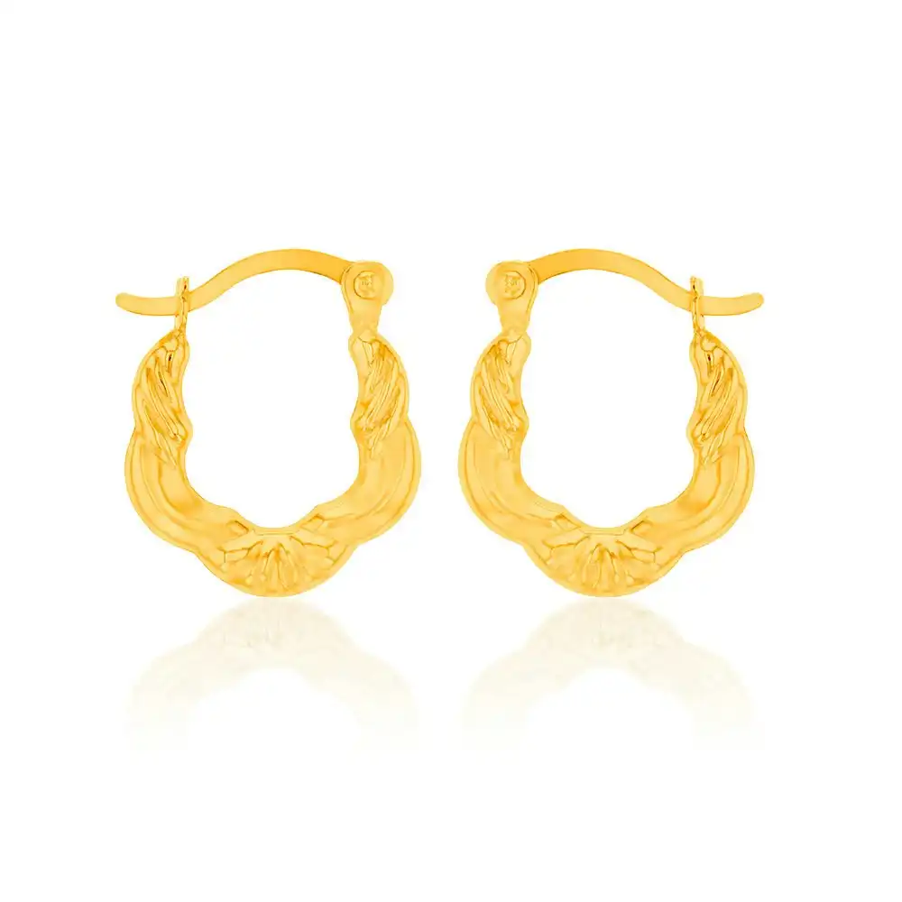 9ct Yellow Gold High Polish Fancy Hoop Earrings