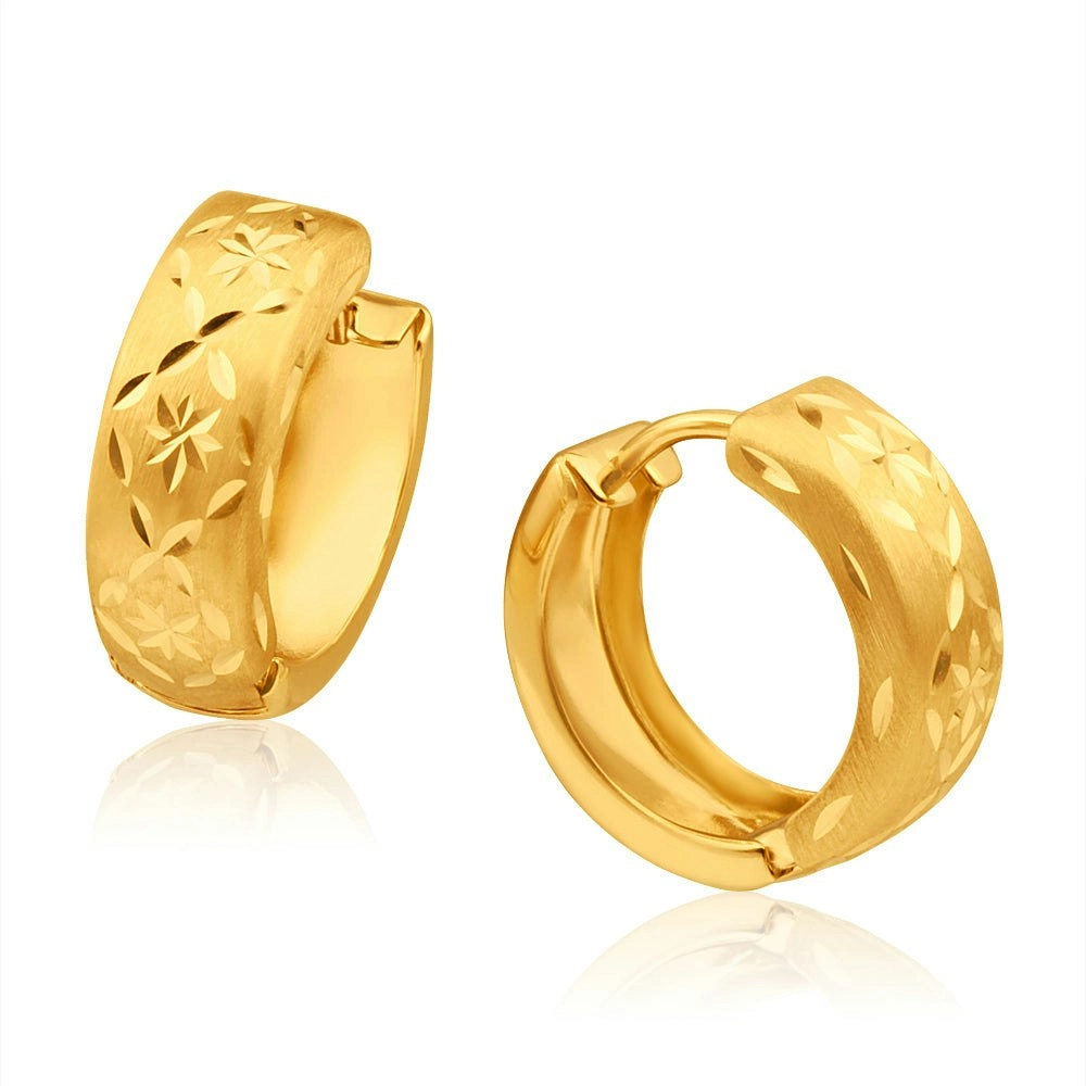 9ct Yellow Gold Dia Cut Huggie Hoop Earrings