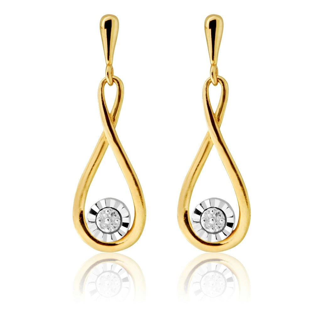 9ct Yellow Gold Diamond Infinity Drop Earrings with 8 Brilliant Diamonds