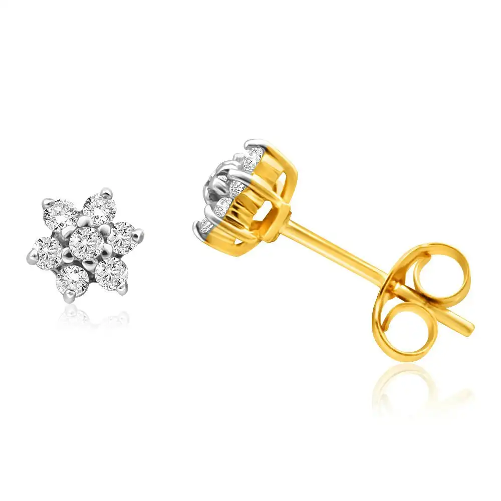 9ct Yellow Gold 1/5 Carat Dazzling Diamond Stud Earrings