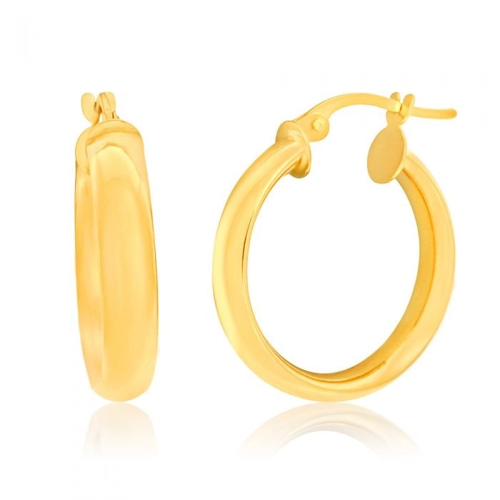 9ct Yellow Gold Plain 15mm Hoops Earrings