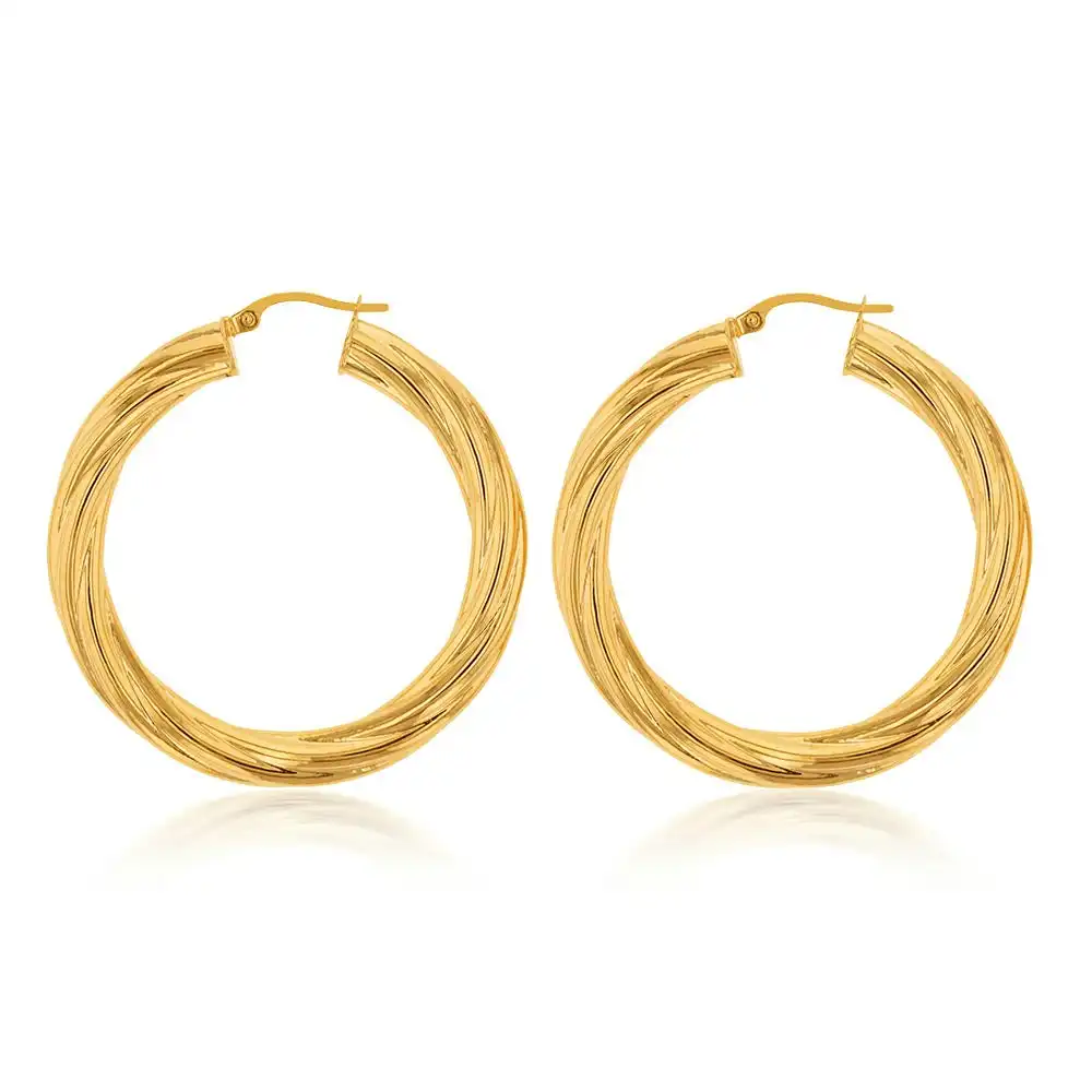 9ct Yellow Gold Twisted Striped 30MM Hoop Earrings 9Y