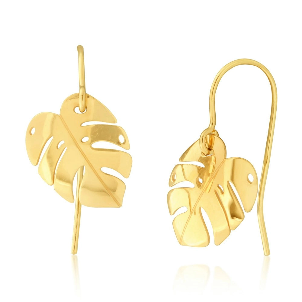 9ct Yellow Gold Leaf Drop Earrings