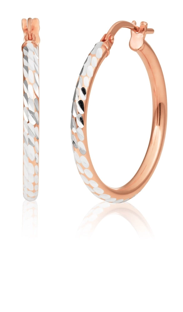 9ct Rose Gold Silver Filled 20mm Fancy Hoop Earrings