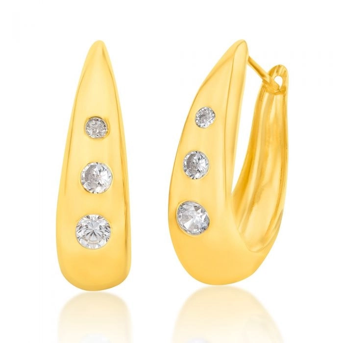 9ct Yellow Gold Silverfilled CZ On Hinged Hoop Earrings