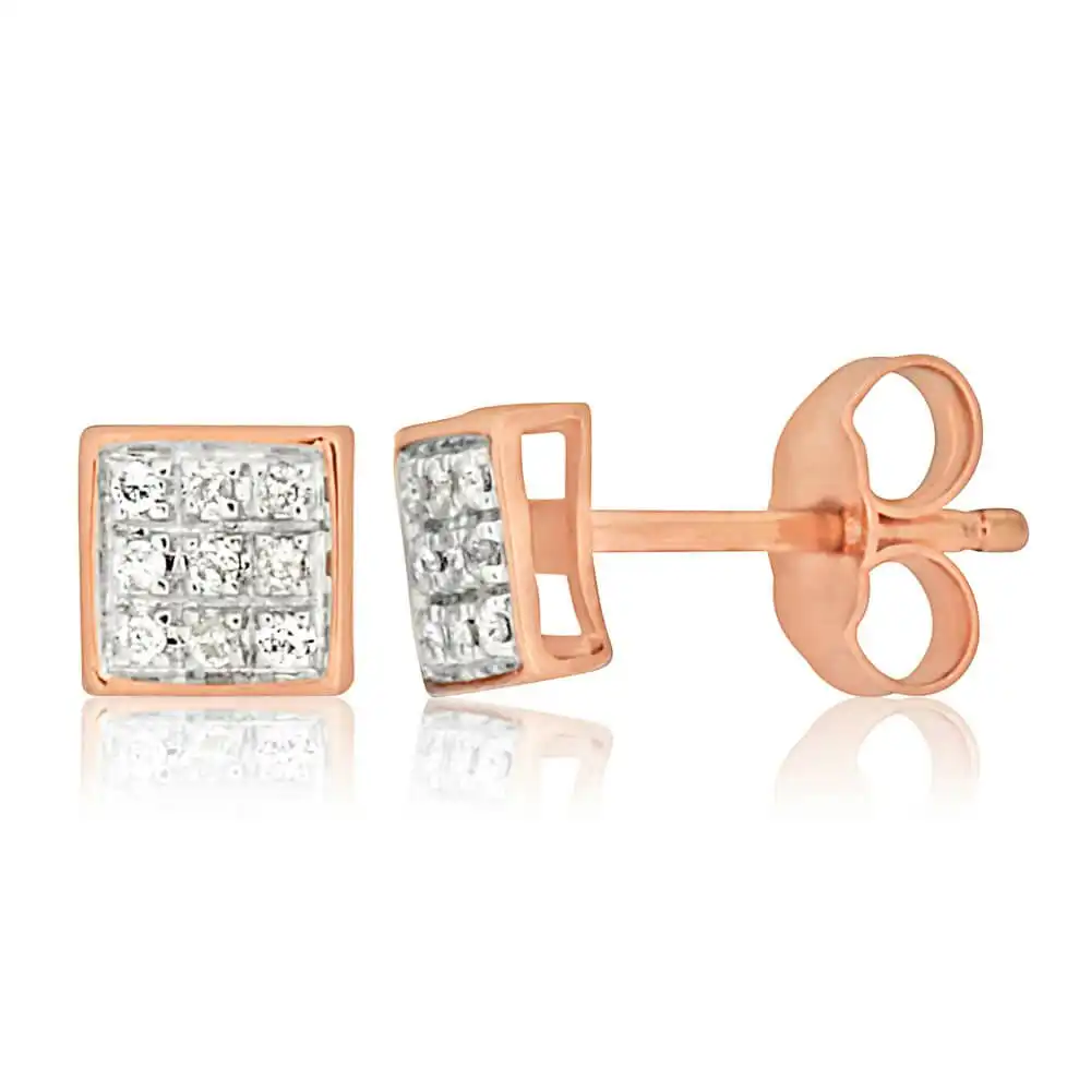 9ct Rose Gold Stud Earrings With 18 Brilliant Cut Diamonds