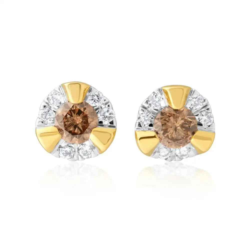 9ct Yellow Gold Australian Champagne Diamond Earrings with 1/4 Carat of Diamonds