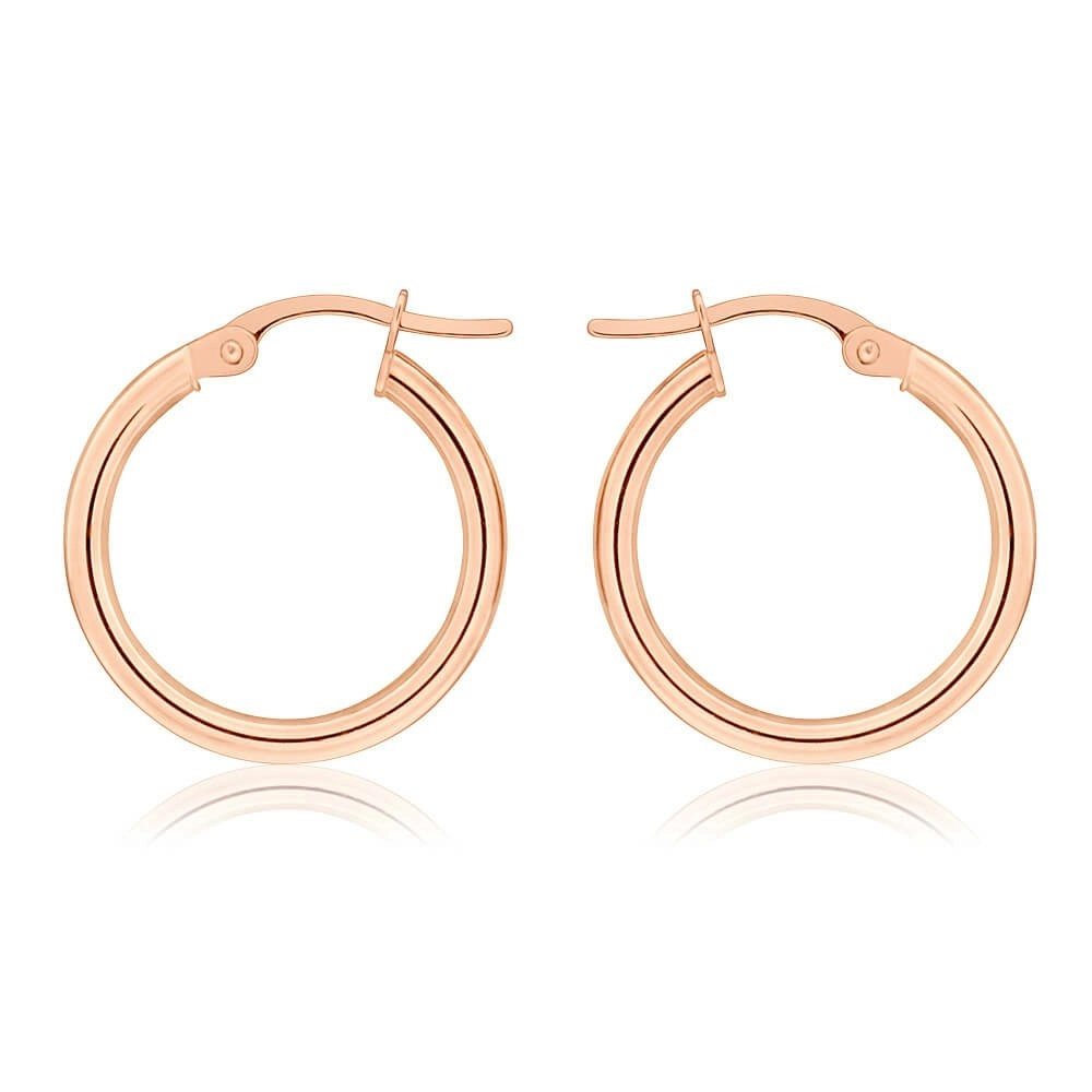 9ct Rose Gold Plain 15mm Hoop Earrings European made