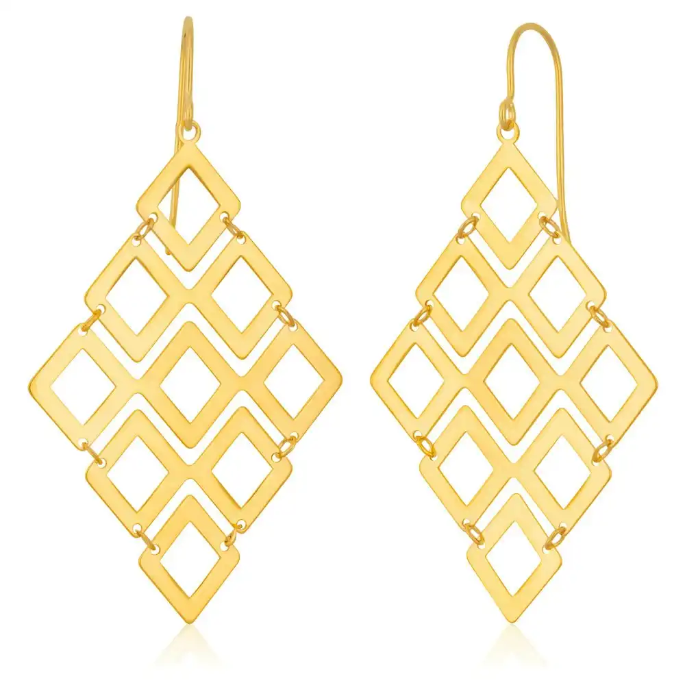 9ct Yellow Gold Filled Diamond Shape Chandelier Drop Earrings